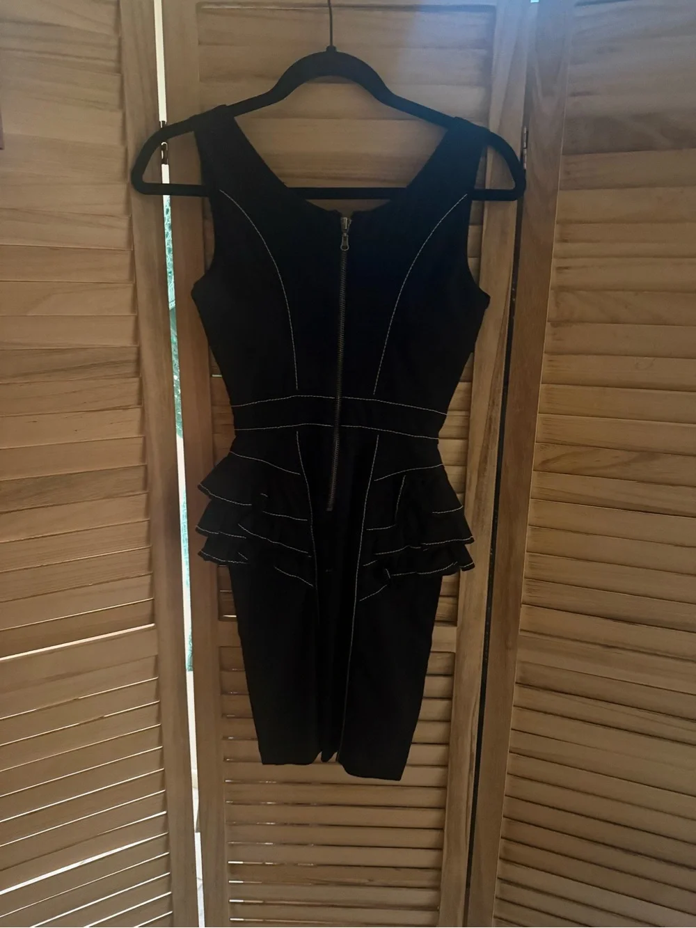 bebe Black Peplum Ruffle Sheath Dress